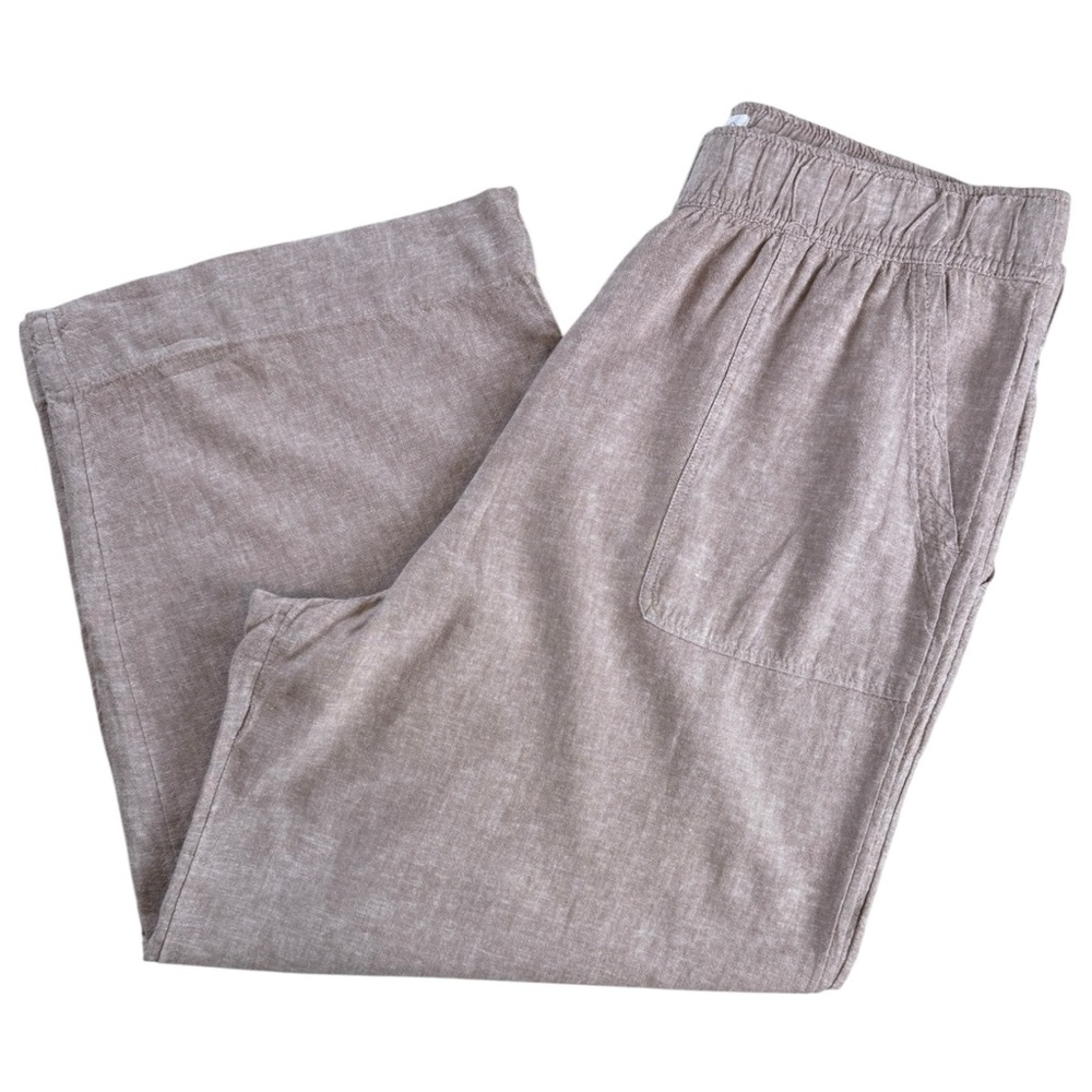 Sigrid Olsen Warm Taupe Linen Blend Wide Leg Palazzo Pants Cropped Pull On XL 🌿✨
